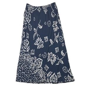 Carole Little Sport Petites Navy Blue White Floral Rayon Midi Skirt 204117D MLT